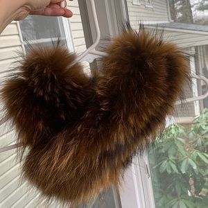 Adrienne Landau Clip On Scarf-Raccoon- Golden Brown black tips